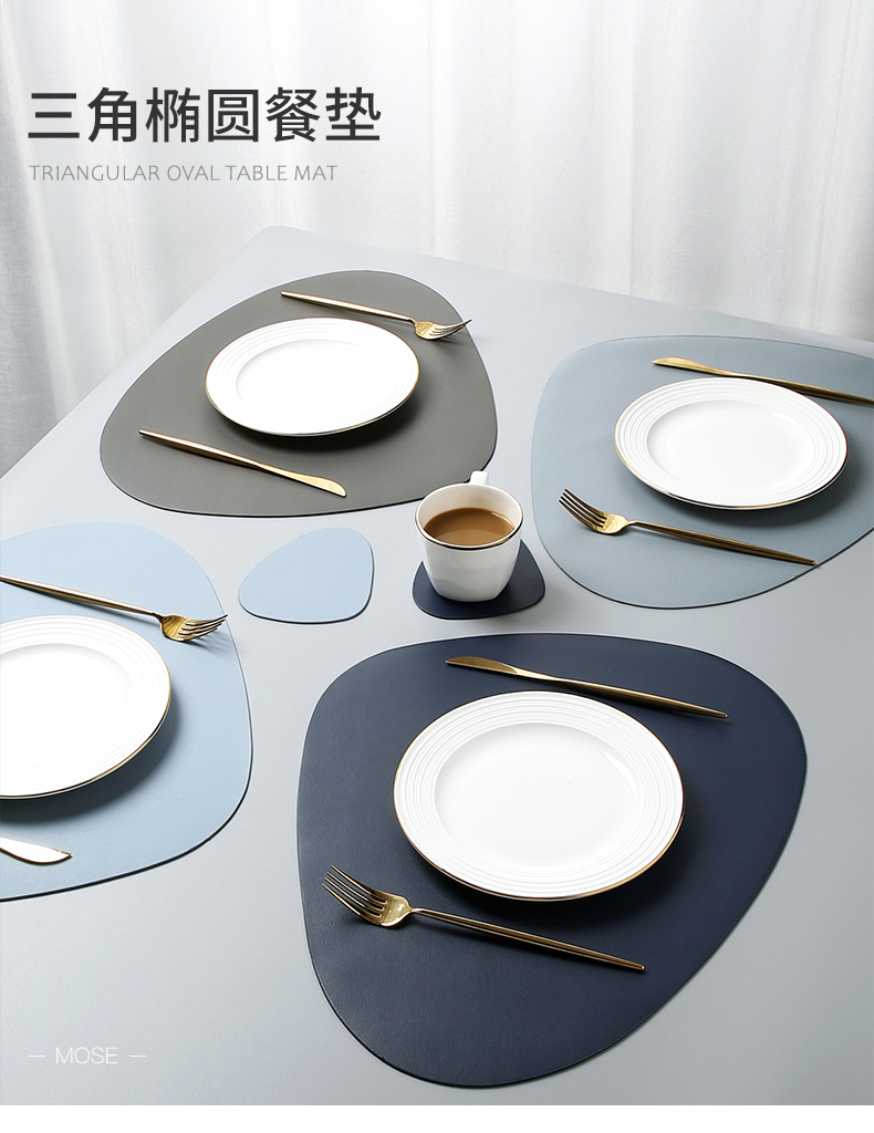Spot PU Leather European-Style Insulation Placemat Triangle Dining Table Cushion Non-Slip and Oilproof Western Food Placemat Bowl Coaster Cup Coaster