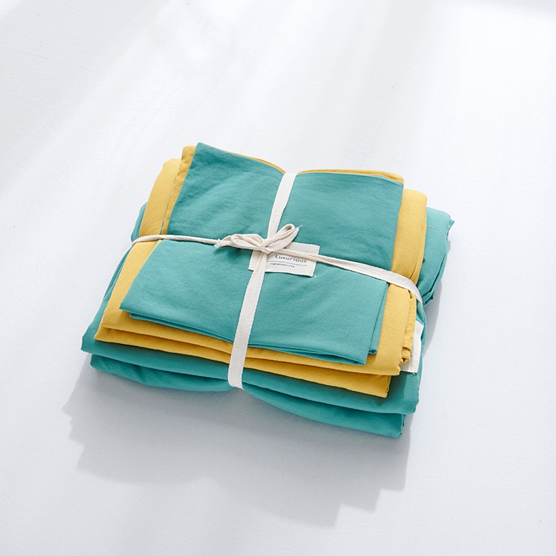 Nordic Four-Piece Bedding Set Simple Plaid Quilt Cover Bed Sheet and Pillowcase Washed Cotton Nordic Four-Piece Bedding Set Simple Plaid Quilt Cover Bed Sheet and Pillowcase Washed Cotton
