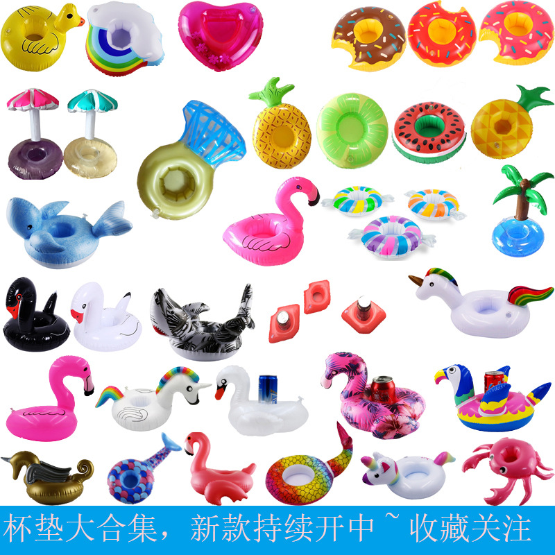 Spot Supply Inflatable Flamingo Donut Lemon Watermelon Pineapple Crab Lovely Cup Holder Inflatable Water Coaster