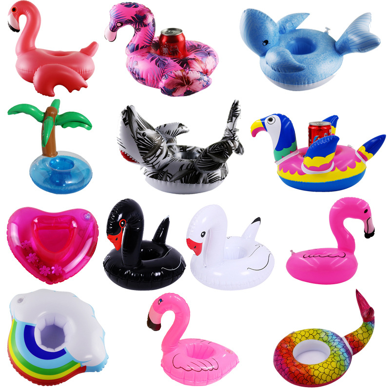 Spot Supply Inflatable Flamingo Donut Lemon Watermelon Pineapple Crab Lovely Cup Holder Inflatable Water Coaster