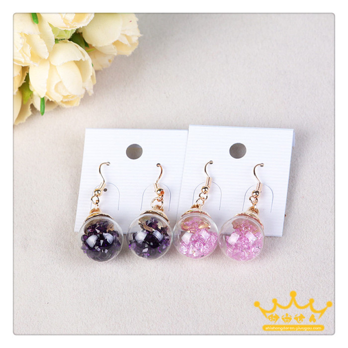 The glass ball spherical crystal earrings Korean fashion hourglass bare Diamond Earrings multicolor