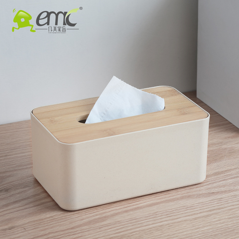 Yimei Bamboo Tissue Box Car Multifunction Plastic Tissue Box Desktop Tissue Advertising Gift Customization