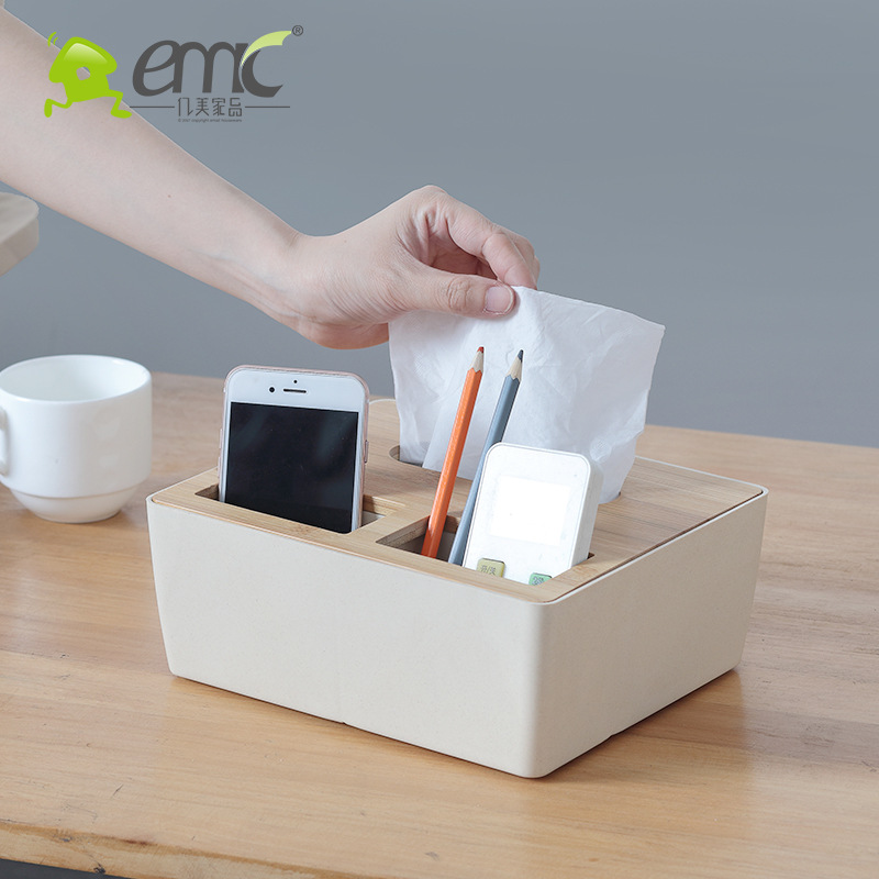 Yimei Bamboo Tissue Box Car Multifunction Plastic Tissue Box Desktop Tissue Advertising Gift Customization
