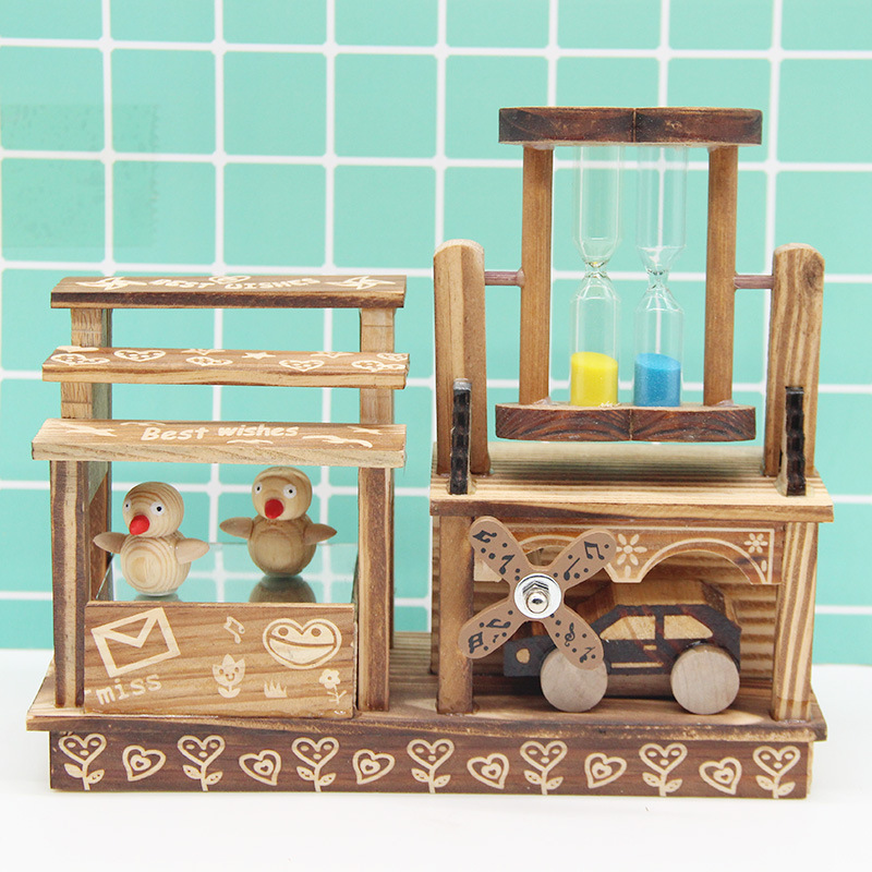 New Wooden 236 Bird Dancing Toy Windmill Children&#039;s Windmill Model with Hourglass Clockwork Toy Windmill