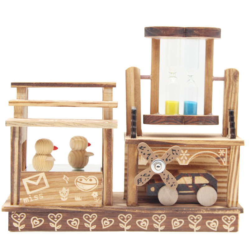 New Wooden 236 Bird Dancing Toy Windmill Children&#039;s Windmill Model with Hourglass Clockwork Toy Windmill