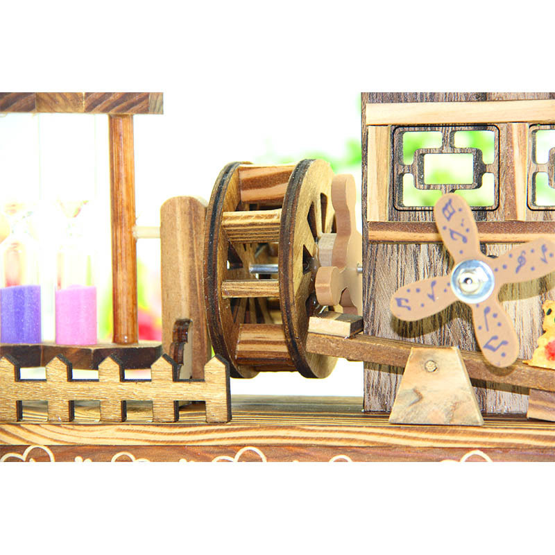Creative Spring Windmill Hourglass Music Box Decoration Student Wooden Music Waterwheel Music Box Birthday Gift