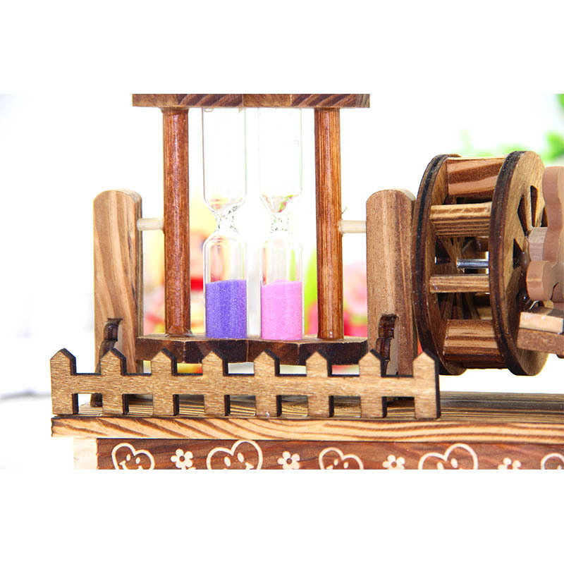 Creative Spring Windmill Hourglass Music Box Decoration Student Wooden Music Waterwheel Music Box Birthday Gift