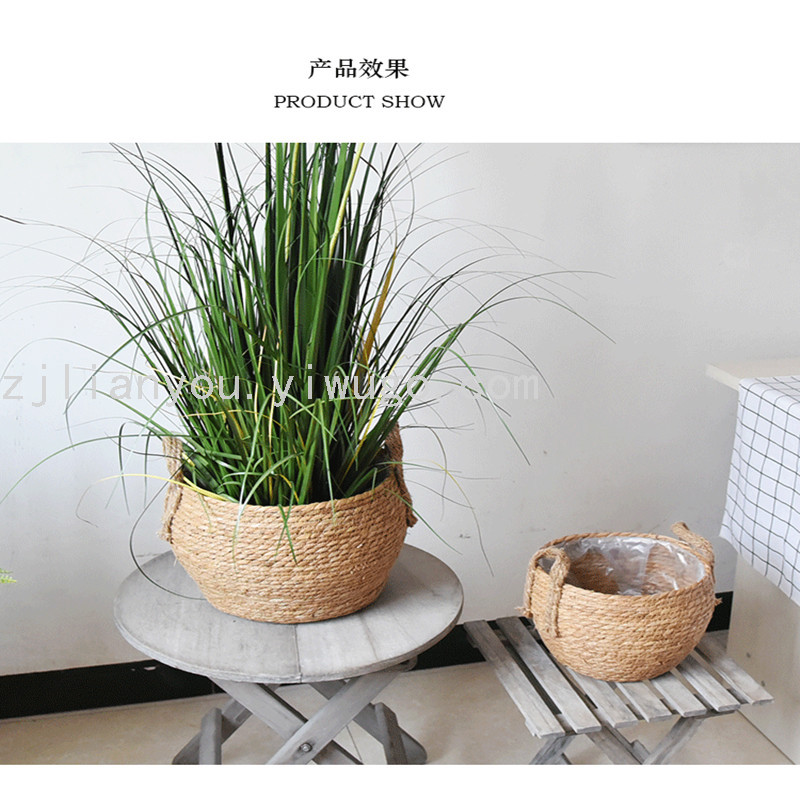 Nordic Hand-Woven Straw Baskets Flowerpot Woven Basket Flowerpot Decoration Living Room Rattan Storage Blue Frame Nordic Hand-Woven Straw Baskets Flowerpot Woven Basket Flowerpot Decoration Living Room Rattan Storage Blue Frame