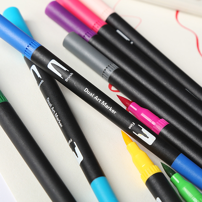 Amazon Hot Black Stick Double-Headed Mark Watercolor Pen Student Color Hook Brush Only for Art Set Batch