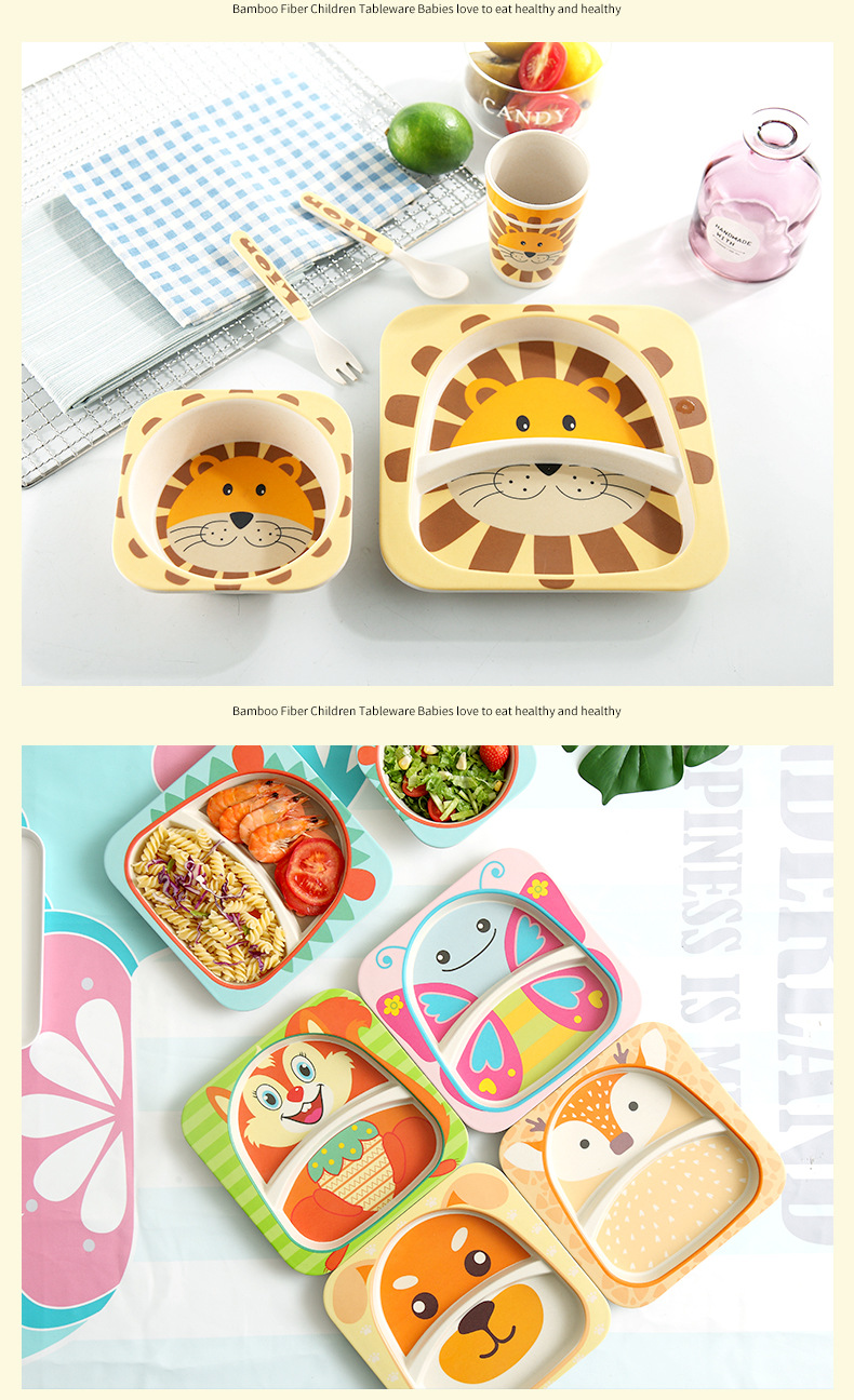 Zhimedo Bamboo fiber children's Tableware Set for Baby Split plate Creative Cartoon Rice Bowl Gift Customization