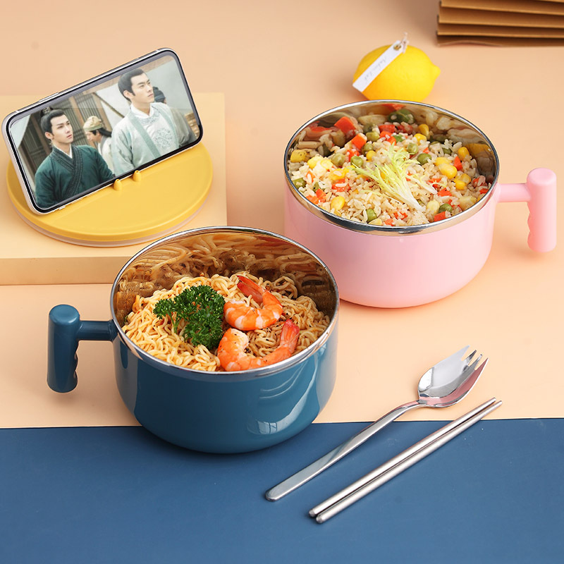 steel instant such as bowl with cover household office worker portable student lunch box Japanese bowl set with cutlery