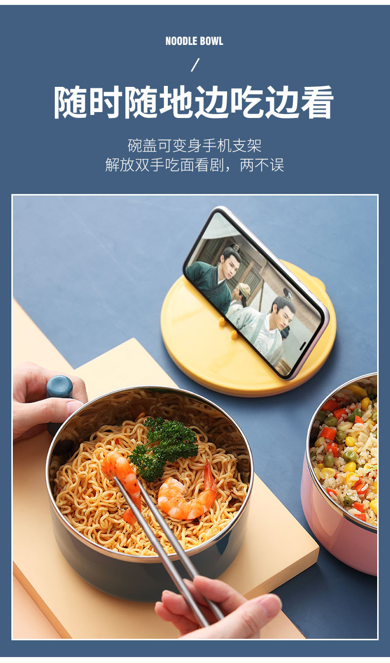 steel instant such as bowl with cover household office worker portable student lunch box Japanese bowl set with cutlery