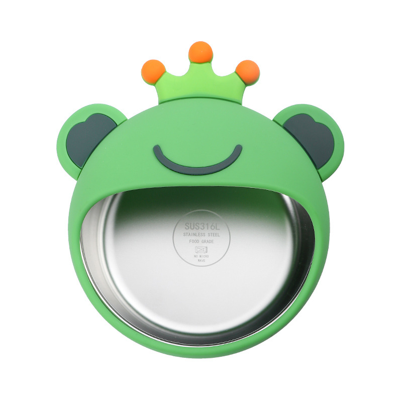 Children&#039;s Liquid Silicone Bowl Set Frog Cartoon Baby Rice Bowl Complementary Food with Straw Training Tableware