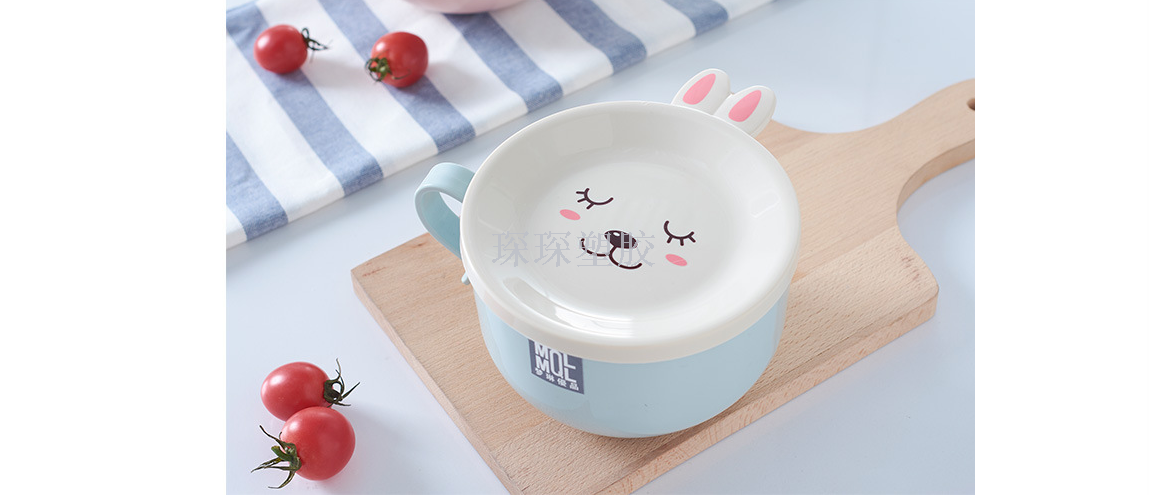 Stainless steel instant noodle bowl with double layer intertropical cover cartoon children's meal bowl