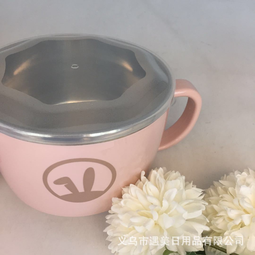 2020 New Stainless Steel Children's Bowl Cartoon Double Handle Rice Bowl with Lid Baby Food Supplement Tableware Factory Wholesale 2020 New Stainless Steel Children's Bowl Cartoon Double Handle Rice Bowl with Lid Baby Food Supplement Tableware Factory Wholesale