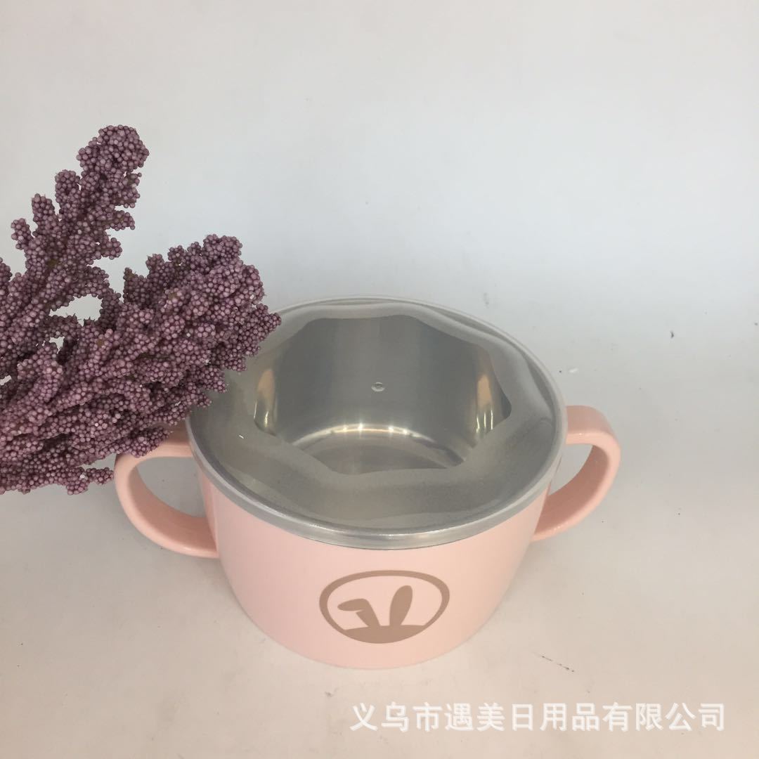 2020 New Stainless Steel Children's Bowl Cartoon Double Handle Rice Bowl with Lid Baby Food Supplement Tableware Factory Wholesale 2020 New Stainless Steel Children's Bowl Cartoon Double Handle Rice Bowl with Lid Baby Food Supplement Tableware Factory Wholesale