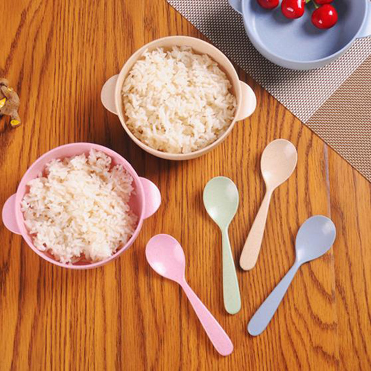 Wheat Straw Rice Bowl Spoon Household Children Baby Cutlery Bowl Sets Spoon Two-Piece Set Wholesale