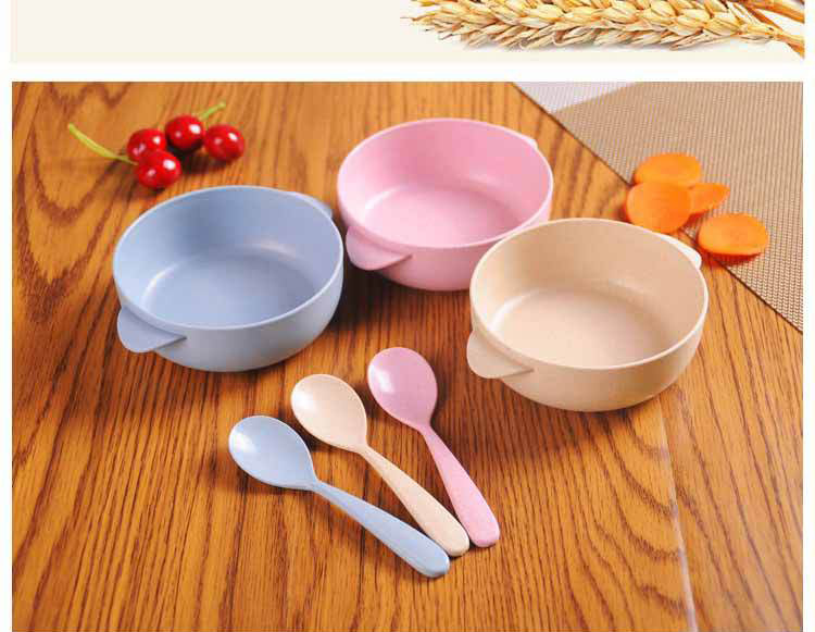 Wheat Straw Rice Bowl Spoon Household Children Baby Cutlery Bowl Sets Spoon Two-Piece Set Wholesale