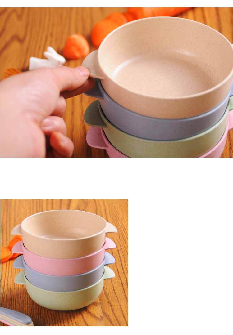 Wheat Straw Rice Bowl Spoon Household Children Baby Cutlery Bowl Sets Spoon Two-Piece Set Wholesale