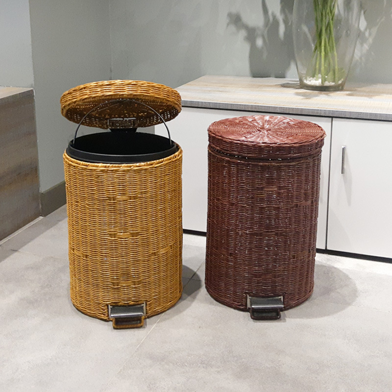 Bamboo Trash Can Trash Can Household Pedal with Lid Creative Living Room Bedroom Kitchen Toilet Wastebasket Large