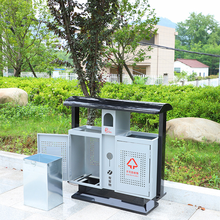 Outdoor Trash Bin Stainless Steel Leather Case Sorting Trash Bin Outdoor Peel Box Steel Wood Sanitation Dustbin Manufacturer