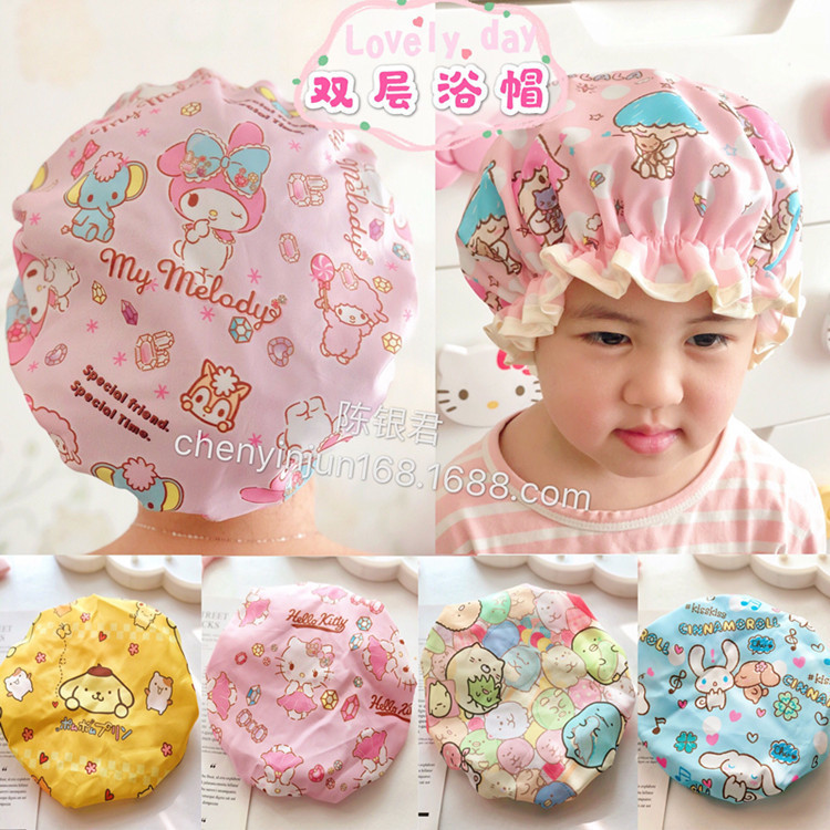 Cute cartoon double bath cap Merledi waterproof bath cap corner biological shampoo kitchen lampblack hair cap