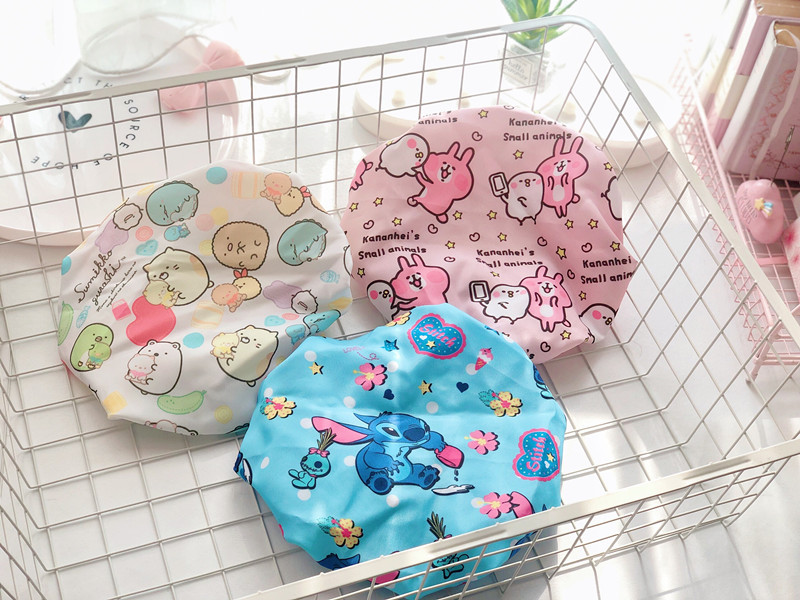 Cute cartoon double bath cap Merledi waterproof bath cap corner biological shampoo kitchen lampblack hair cap Cute cartoon double bath cap Merledi waterproof bath cap corner biological shampoo kitchen lampblack hair cap