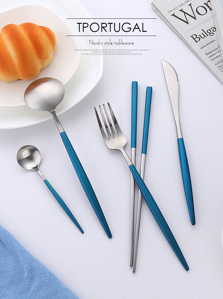 SOURCE Factory Exquisite Matte Brushed Tableware Set Portugal round Handle Tableware Set Pack 304 Stainless Steel Knife, Fork and Spoon SOURCE Factory Exquisite Matte Brushed Tableware Set Portugal round Handle Tableware Set Pack 304 Stainless Steel Knife, Fork and Spoon