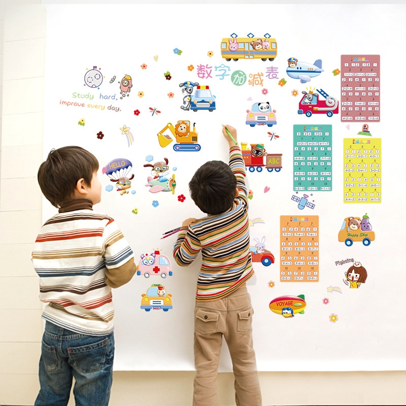 New Cartoon PVC Wall Stickers Digital Addition and Subtraction Table Children&#039;s Room Kindergarten Background Decorative Wall Sticker