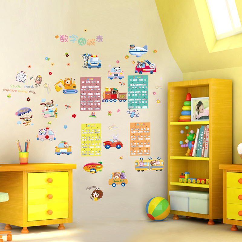 New Cartoon PVC Wall Stickers Digital Addition and Subtraction Table Children&#039;s Room Kindergarten Background Decorative Wall Sticker