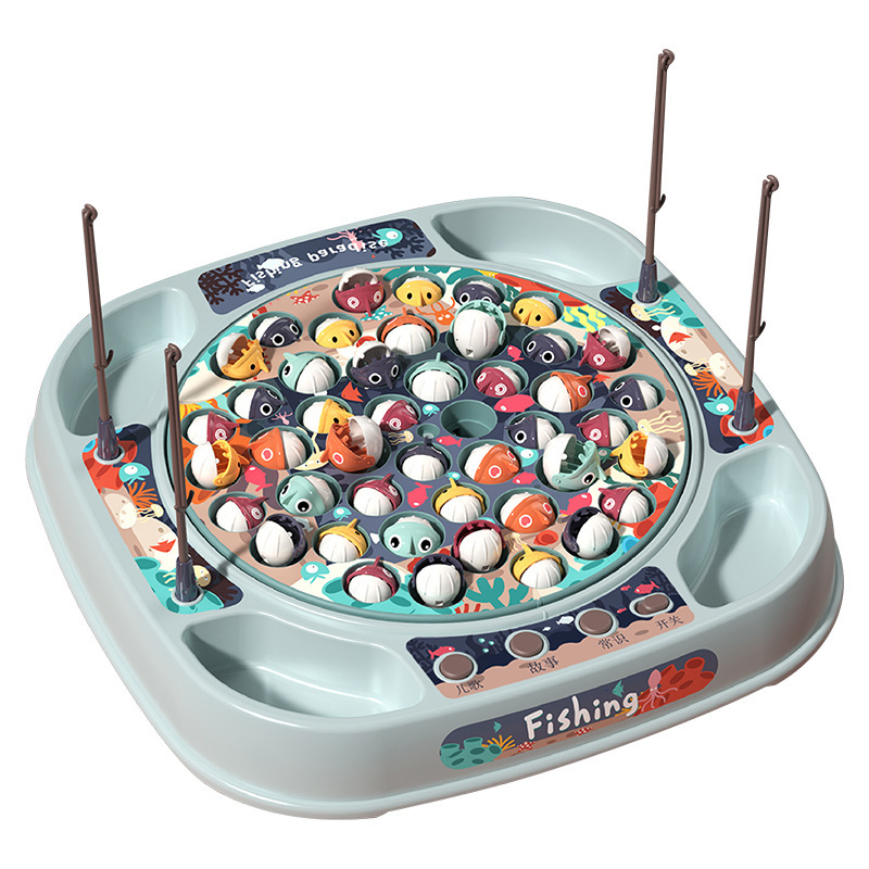 Electric Rotating Loop Fishing Table Set Early Education Competition Fishing Plate Sound and Light Interactive Toys