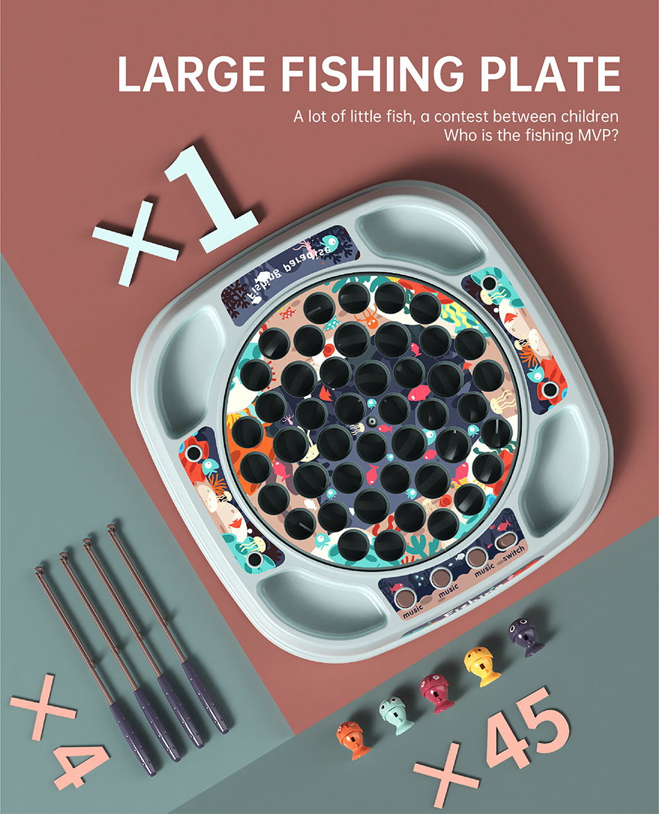 Electric Rotating Loop Fishing Table Set Early Education Competition Fishing Plate Sound and Light Interactive Toys