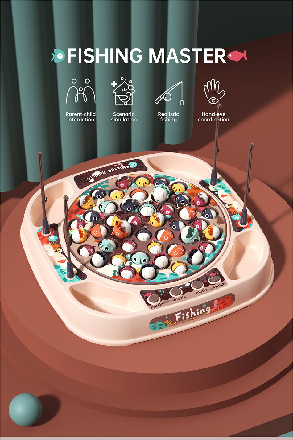Electric Rotating Loop Fishing Table Set Early Education Competition Fishing Plate Sound and Light Interactive Toys