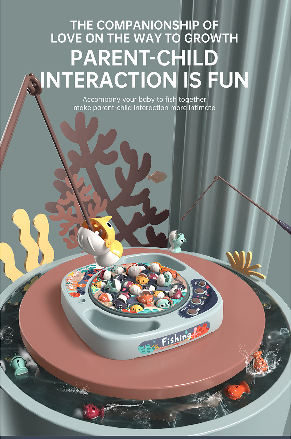 Electric Rotating Loop Fishing Table Set Early Education Competition Fishing Plate Sound and Light Interactive Toys