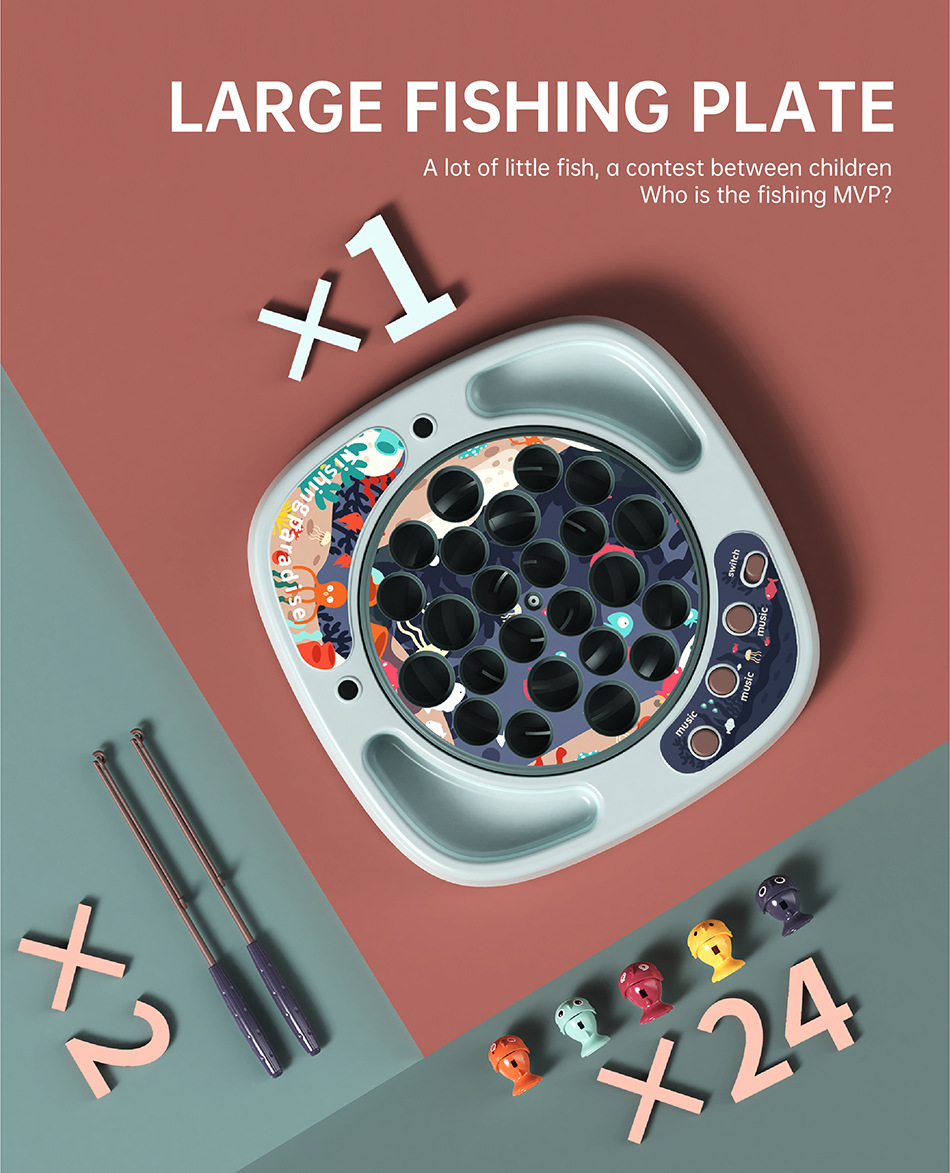 Electric Rotating Loop Fishing Table Set Early Education Competition Fishing Plate Sound and Light Interactive Toys