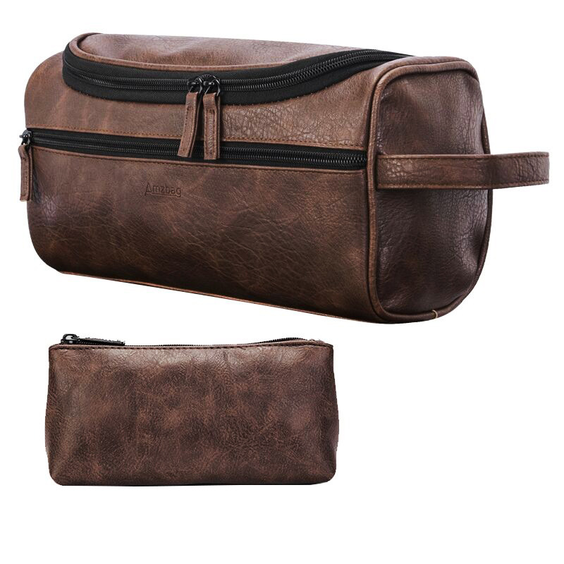 toiletry Bag (Korean version) Handheld cosmetic bag hook bath bag multifunction storage bag waterproof PU leather