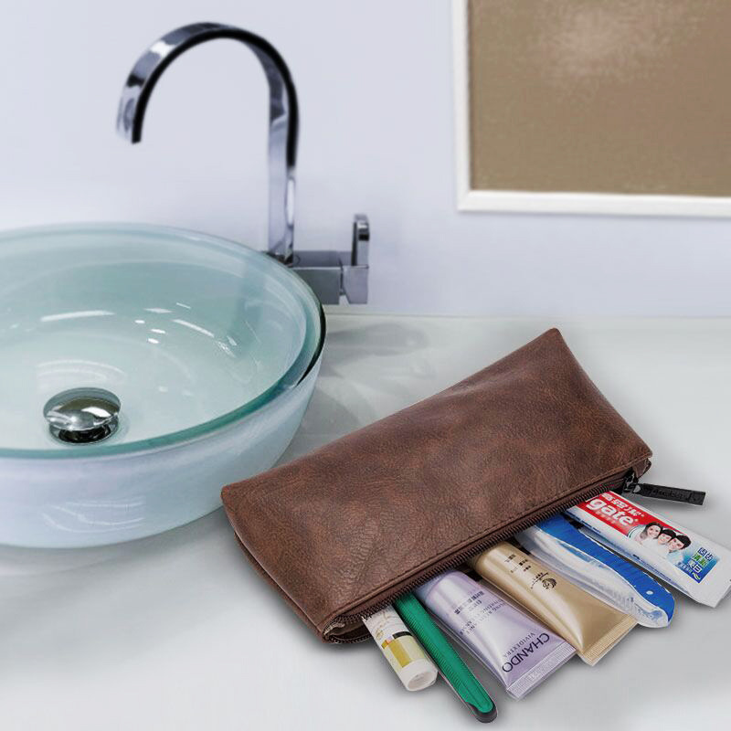 toiletry Bag (Korean version) Handheld cosmetic bag hook bath bag multifunction storage bag waterproof PU leather