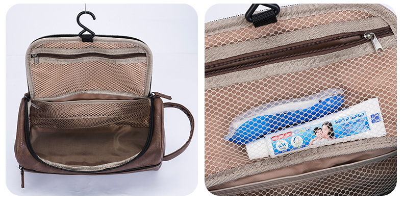 toiletry Bag (Korean version) Handheld cosmetic bag hook bath bag multifunction storage bag waterproof PU leather