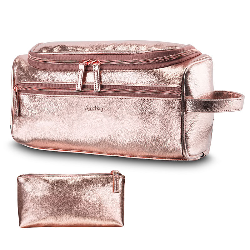 toiletry Bag (Korean version) Handheld cosmetic bag hook bath bag multifunction storage bag waterproof PU leather
