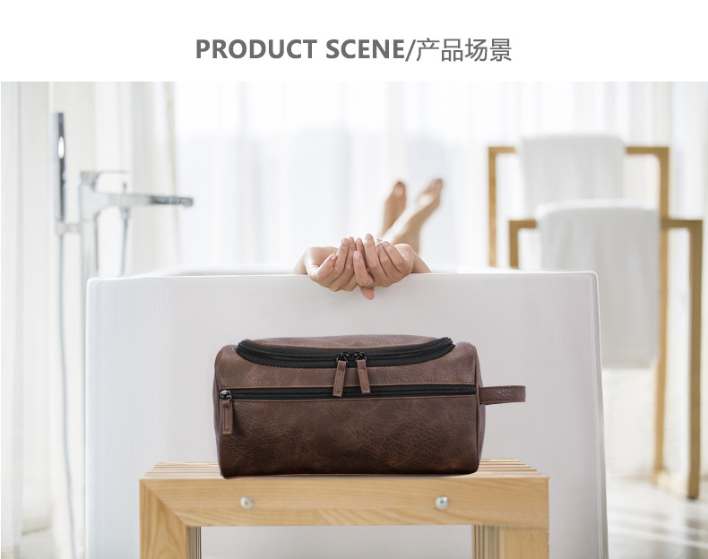 toiletry Bag (Korean version) Handheld cosmetic bag hook bath bag multifunction storage bag waterproof PU leather