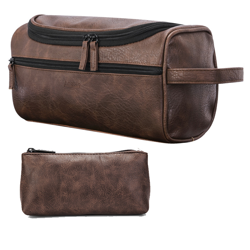 toiletry Bag (Korean version) Handheld cosmetic bag hook bath bag multifunction storage bag waterproof PU leather