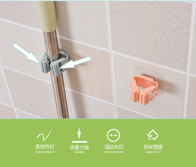 No trace Mop clamp No hole hanging Rack hook booth Powerful No trace Toilet Wall Hanging Rack T