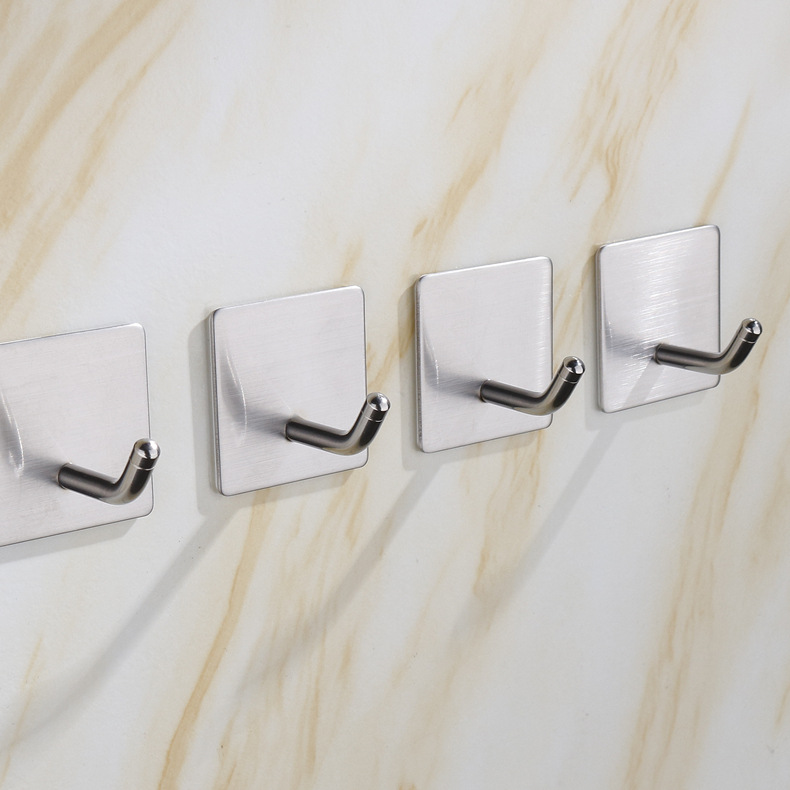 Kitchen and bathroom non staple metal coat and hat hook creative sticky hook stainless steel non punch hook single hook