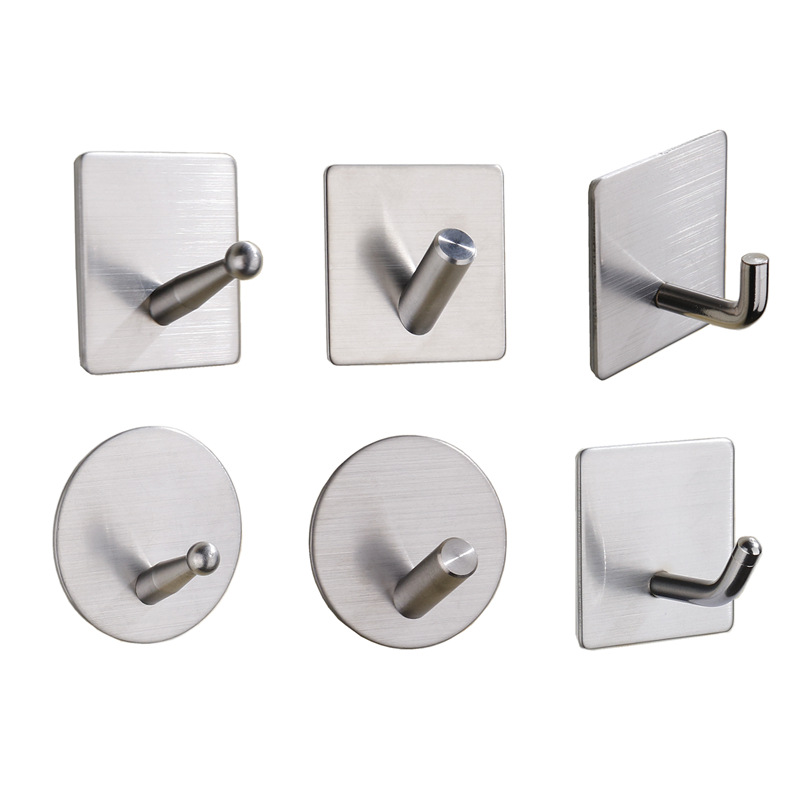 Kitchen and bathroom non staple metal coat and hat hook creative sticky hook stainless steel non punch hook single hook