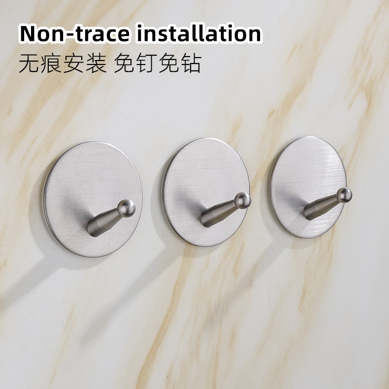 Kitchen and bathroom non staple metal coat and hat hook creative sticky hook stainless steel non punch hook single hook