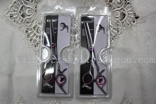 Kaibo factory all steel hair scissors, stainless steel scissors cutting scissors KB766 plastic suction gift box Kaibo factory all steel hair scissors, stainless steel scissors cutting scissors KB766 plastic suction gift box