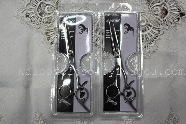 Kaibo factory all steel hair scissors, stainless steel scissors cutting scissors KB766 plastic suction gift box Kaibo factory all steel hair scissors, stainless steel scissors cutting scissors KB766 plastic suction gift box