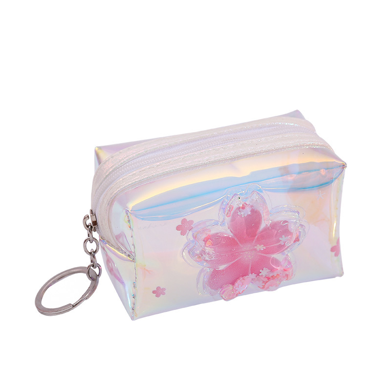 Customized Girl Heart Oil Quicksand Coin Purse Laser Colorful Zipper Coin Purse Storage Bag Transparent Small Wallet