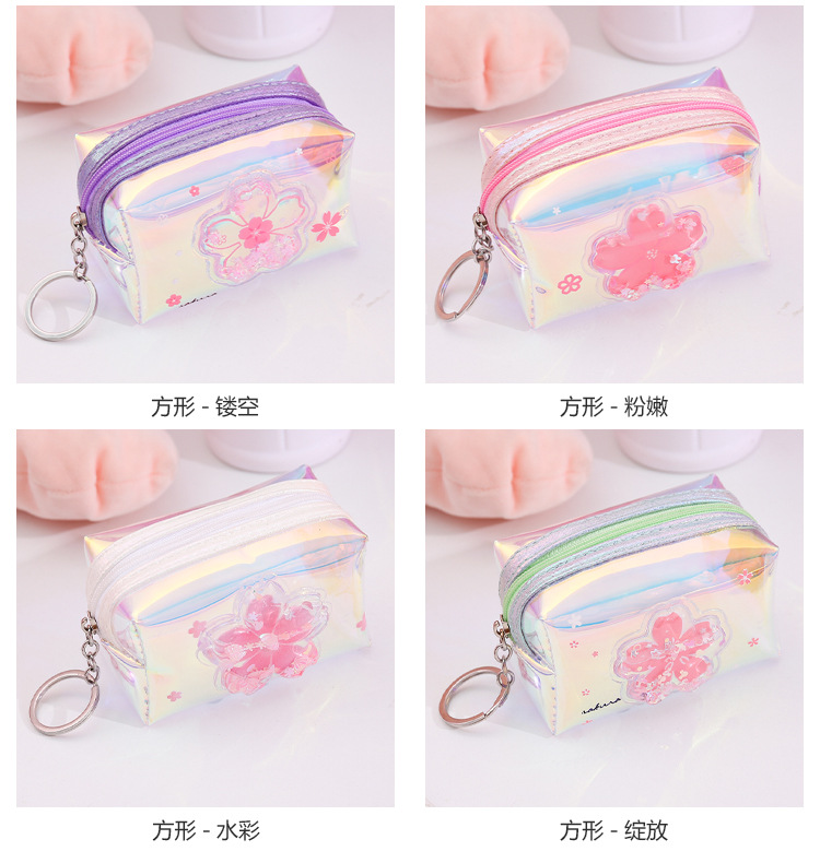 Customized Girl Heart Oil Quicksand Coin Purse Laser Colorful Zipper Coin Purse Storage Bag Transparent Small Wallet