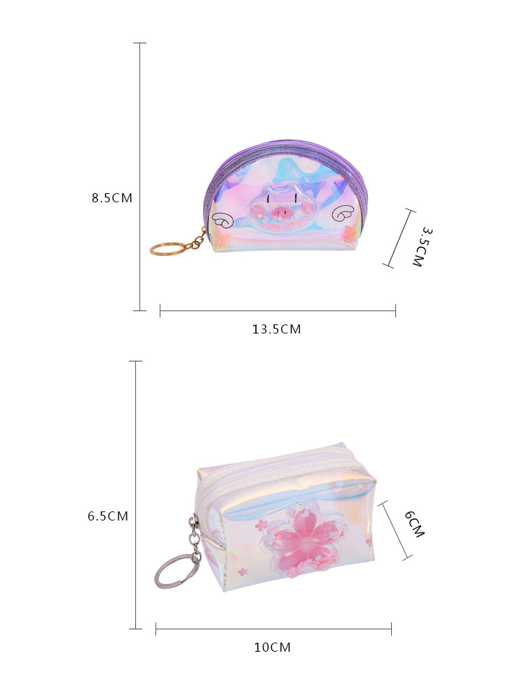 Customized Girl Heart Oil Quicksand Coin Purse Laser Colorful Zipper Coin Purse Storage Bag Transparent Small Wallet